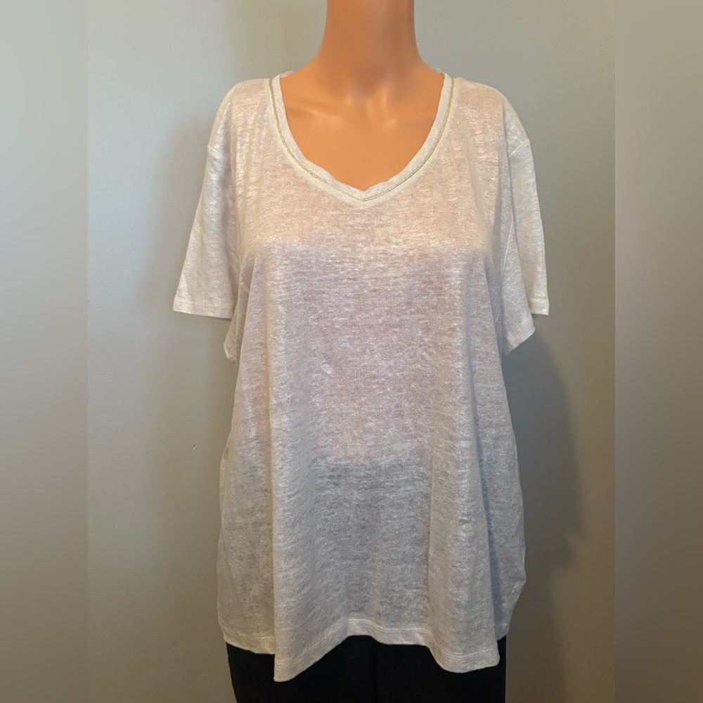 Nicole Miller White/Silver V-Neck Women's Top